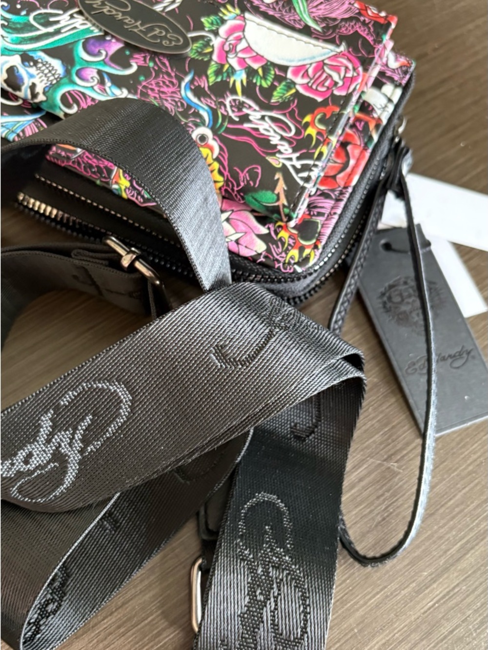 Ed Hardy Black Floral Skull Crossbody - Picture 11 of 11